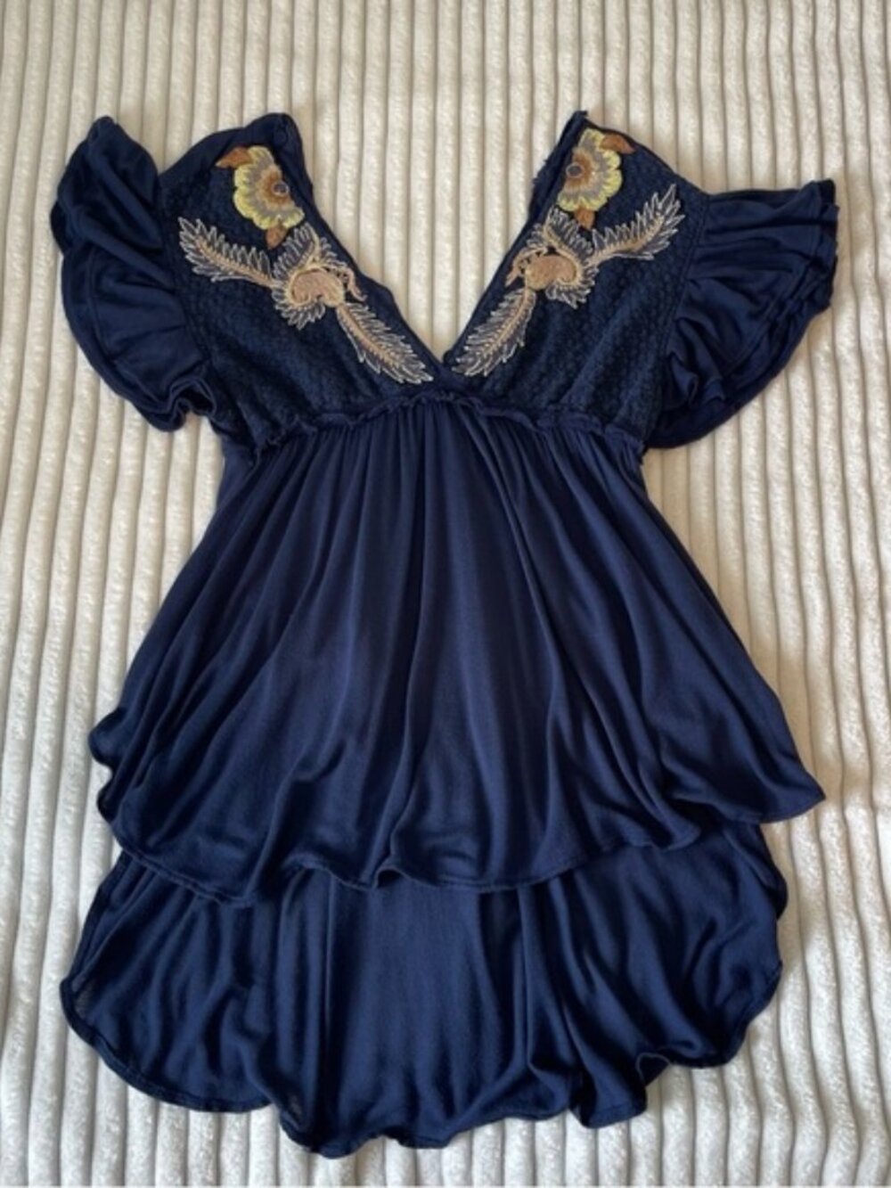 Free People Fiesta Nueva Embroidered HighLow Tunic Top Boho Romantic Cottagecore